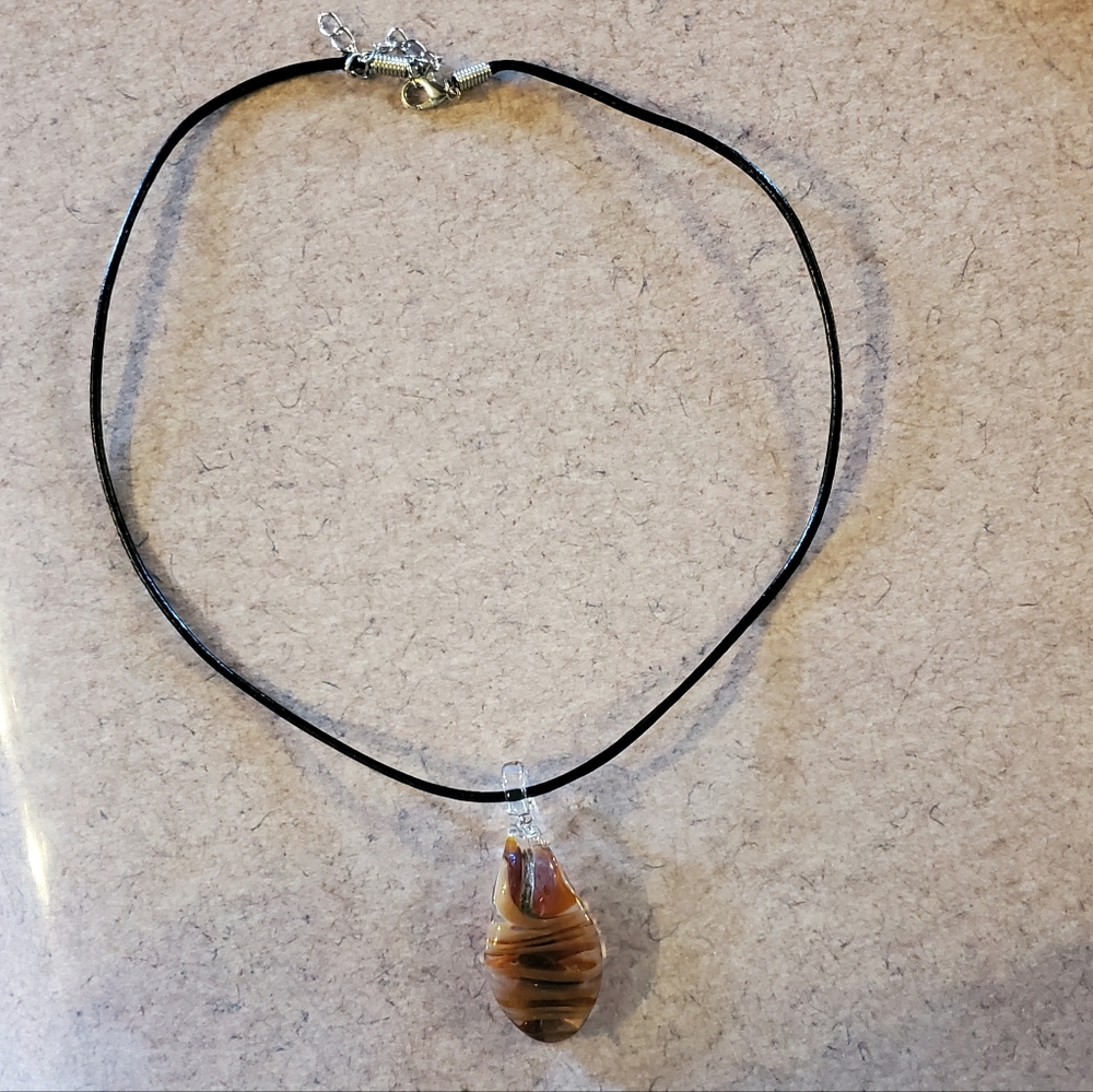 18" Leather necklace w/Handmade Blown Glass Pendant NWOT